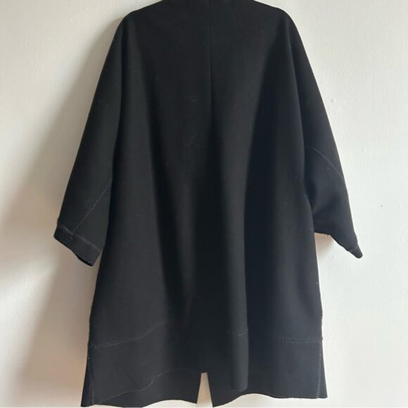 Lundstrom Sz M Wool Black Relaxed Open Front Lagenlook Jacket Coat - Picture 5 of 12